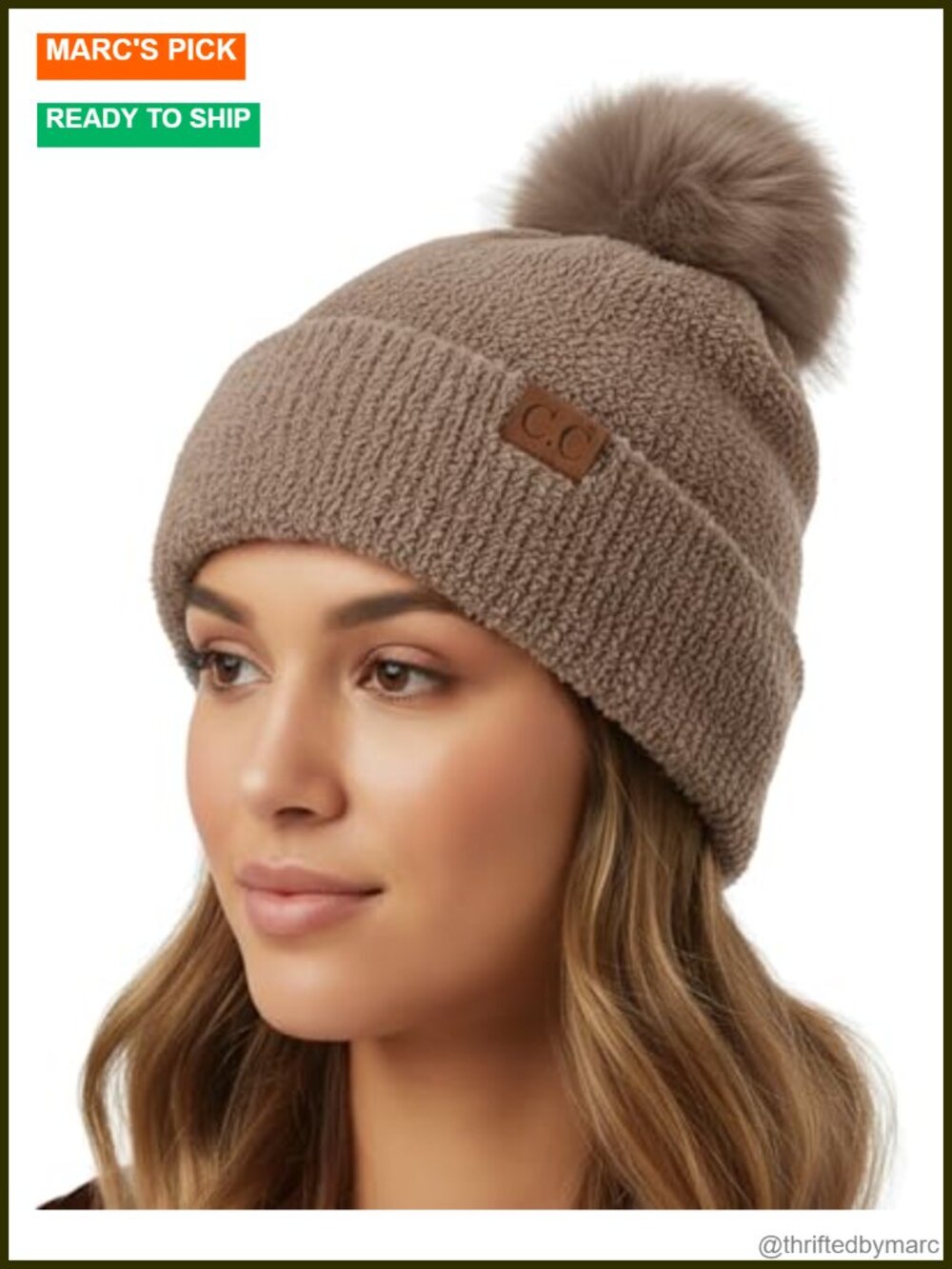 Ultra Soft Chenille Faux Fur Pom Beanie Hat Warm Winter Ski Cap